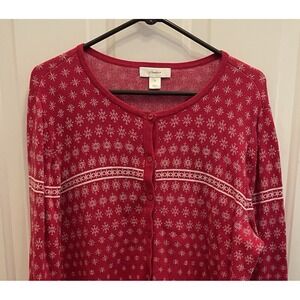 CJ Banks Cardigan Sweater Button Front Red Snowflake Winter Holidays Womens 1X
